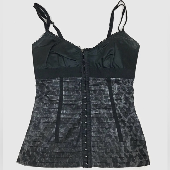 Dolce & Gabbana Tops - Dolce & Gabbana vintage 90s grey silk Corset Bustier top metallic animal print